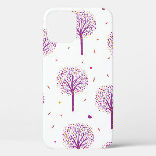 Abstract seamless pattern with trees on white back iPhone 12 case