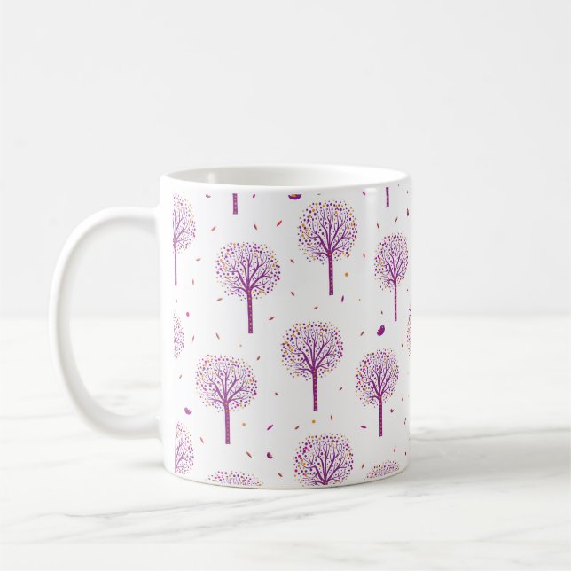 Abstract seamless pattern with trees on white back coffee mug (Left)