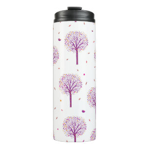 Abstract seamless pattern with trees on white back thermal tumbler