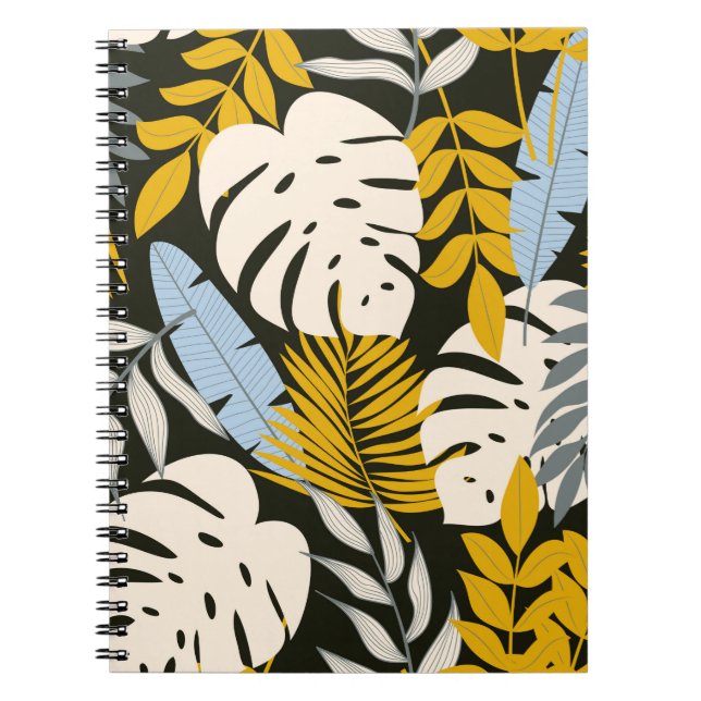 Abstract seamless pattern with tropical leaves and notebook (Front)