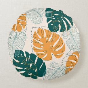 Abstract seamless pattern with tropical leaves and round cushion