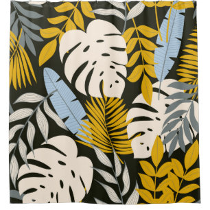 Abstract seamless pattern with tropical leaves and shower curtain