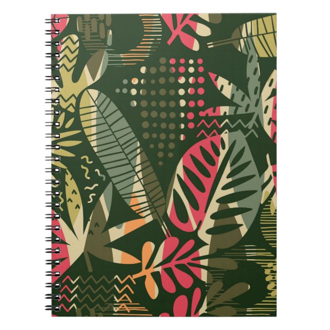 Abstract seamless pattern with tropical leaves. Ha Notebook (Front)