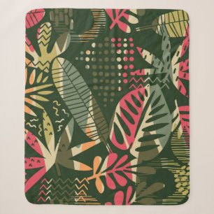 Abstract seamless pattern with tropical leaves. Ha Sherpa Blanket