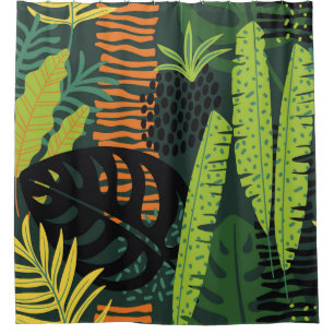 Abstract seamless pattern with tropical leaves. Ha Shower Curtain