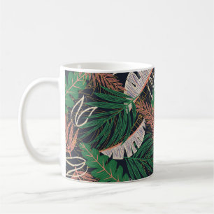 Abstract seamless pattern with tropical leaves on coffee mug