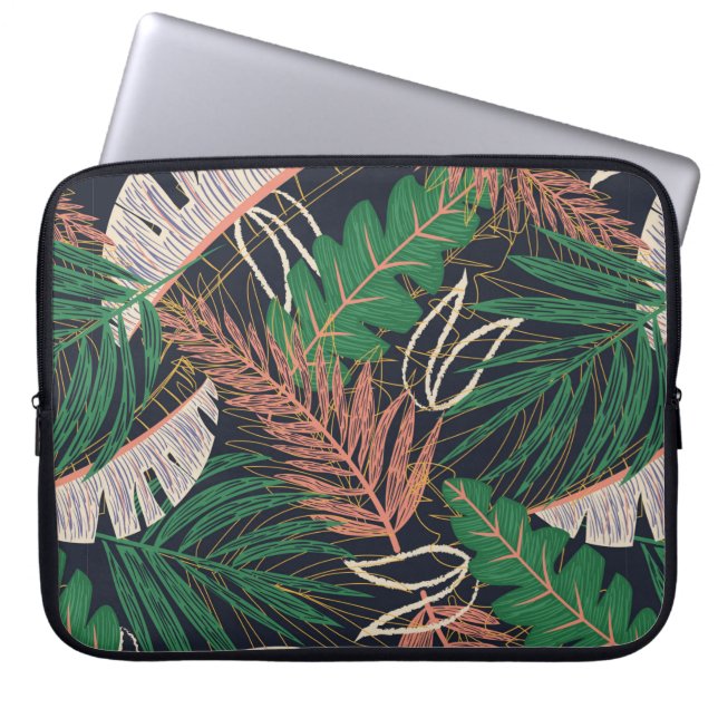 Abstract seamless pattern with tropical leaves on  laptop sleeve (Front)