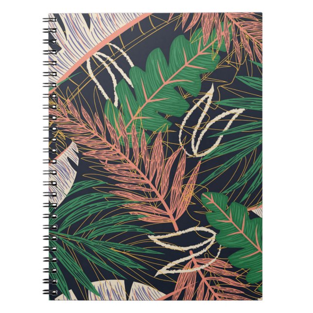 Abstract seamless pattern with tropical leaves on  notebook (Front)