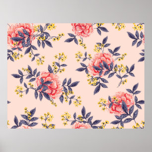 Abstract seamless pattern with vintage leaves and  poster