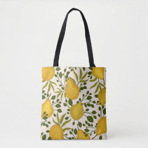 Abstract seamless pattern with yellow pears and le tote bag