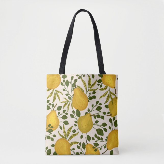 Abstract seamless pattern with yellow pears and le tote bag (Front)