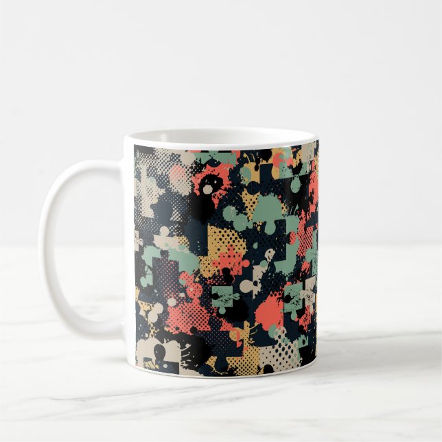 Abstract seamless puzzle pattern with puzzle, squa coffee mug (Left)