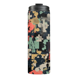 Abstract seamless puzzle pattern with puzzle, squa thermal tumbler