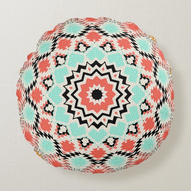 Abstract seamless round mandala mosaic tile kaleid cushion (Front)
