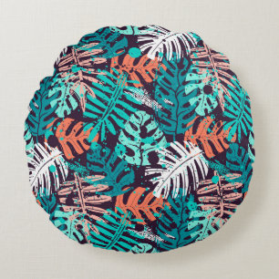 Abstract seamless tropical leaves pattern. Creativ Round Cushion