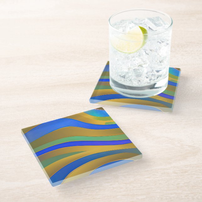 Abstract Seascape Fractured Waves 25 Glass Coaster (Angled)