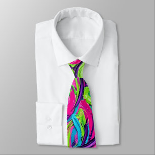 Abstract Seashell Spiral Neon Oil Paint Neck Tie