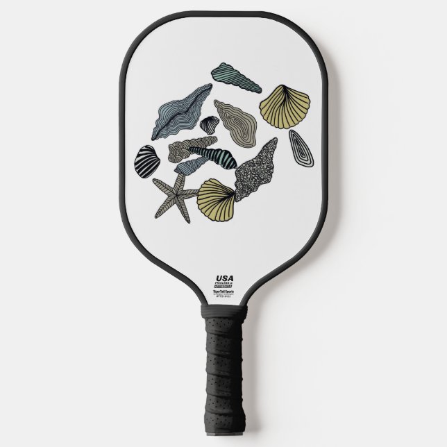 Abstract seashells on pickleball paddle (Front)