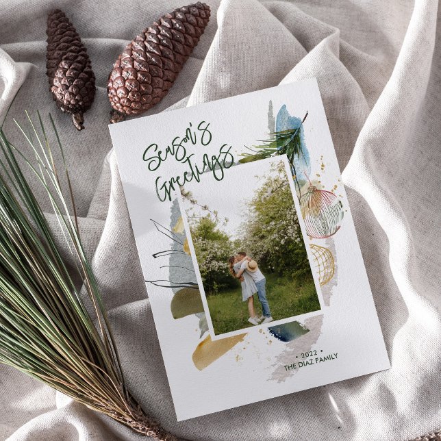 Abstract Seasons Greetings Custom Holiday Photo Card (Creator Uploaded)