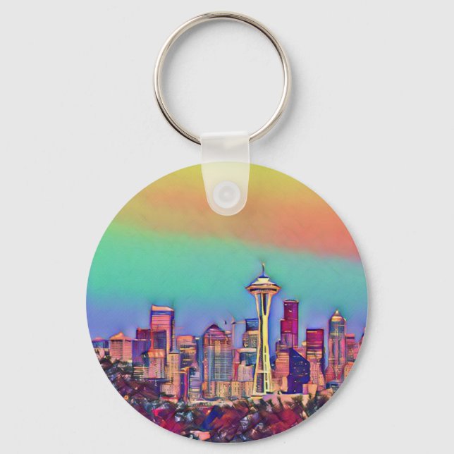 Abstract Seattle Skyline  Key Ring (Front)