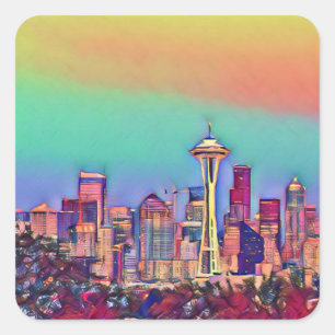 Abstract Seattle Skyline Square Sticker