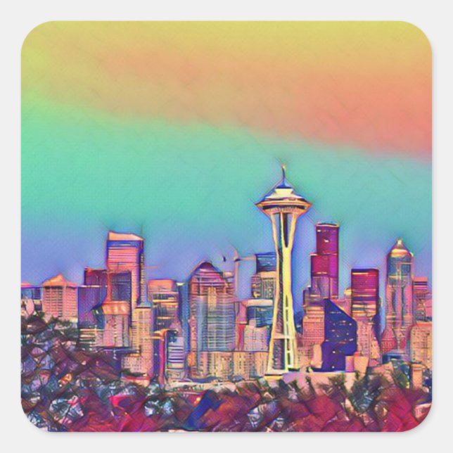 Abstract Seattle Skyline   Square Sticker (Front)