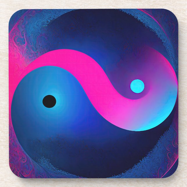 Abstract Serenity: Yin Yang in Pink & Blues Coaster (Front)