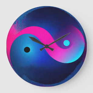 Abstract Serenity: Yin Yang in Pink & Blues Large Clock