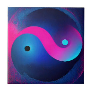 Abstract Serenity: Yin Yang in Pink & Blues Tile