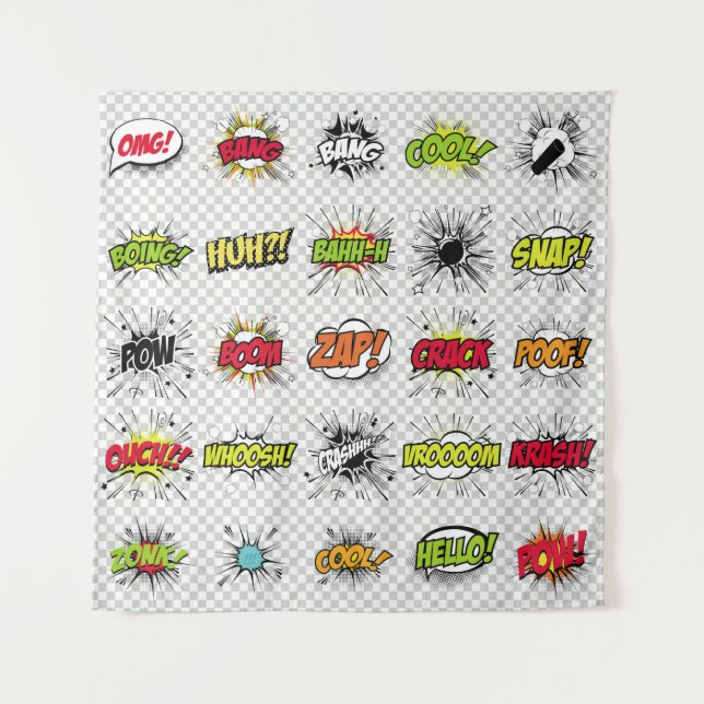 abstract set of pop art objects on a special backg tapestry (Front)