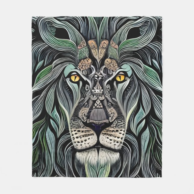 Abstract Shabby Chic King Lion Fleece Blanket (Front)