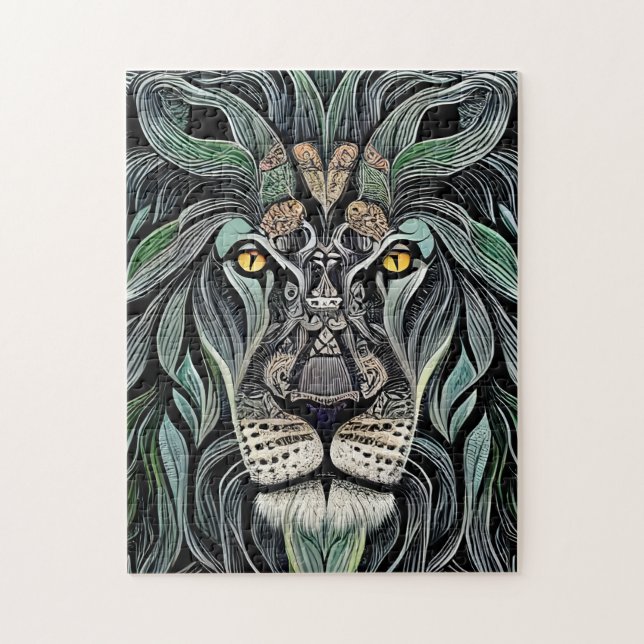 Abstract Shabby Chic King Lion Jigsaw Puzzle (Vertical)