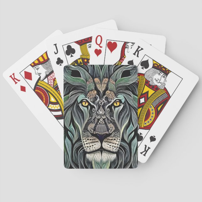 Abstract Shabby Chic King Lion Playing Cards (Back)