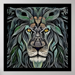 Abstract Shabby Chic King Lion Poster