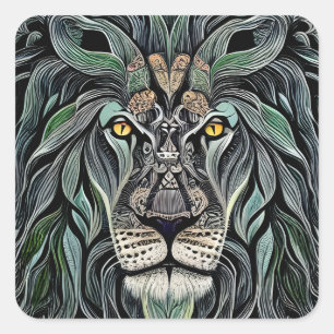 Abstract Shabby Chic King Lion Square Sticker