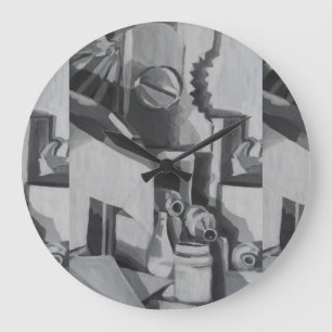 Abstract Shades in Grey Designer Large Clock