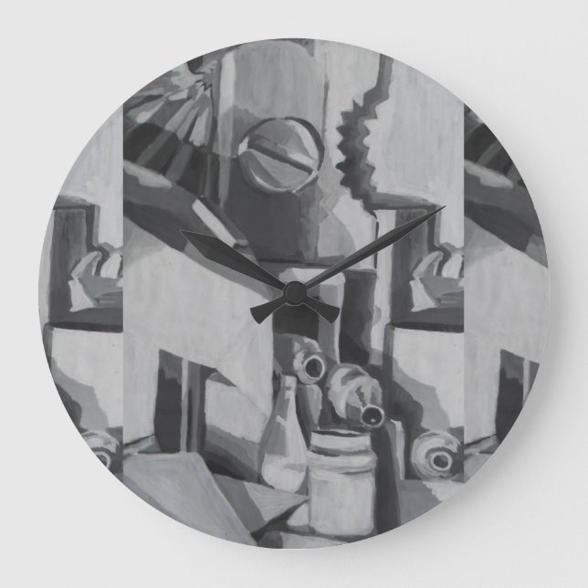 Abstract Shades in Grey Designer Large Clock (Front)