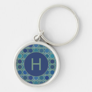 Abstract Shades of Blue Circle Pattern Monogram Key Ring