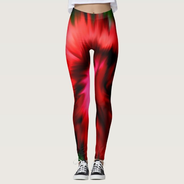 Abstract Shades Of Red And Pink Leggings (Front)