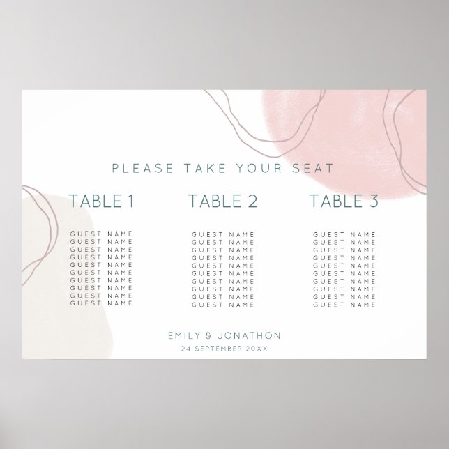 Abstract Shape 3 table Small Wedding seating chart (Front)