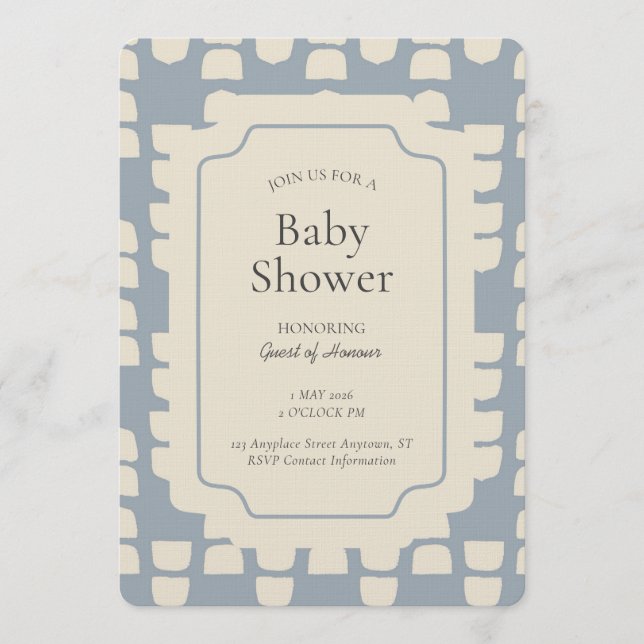 Abstract Shape Geometric Gender Neutral Blue Beige Invitation (Front)