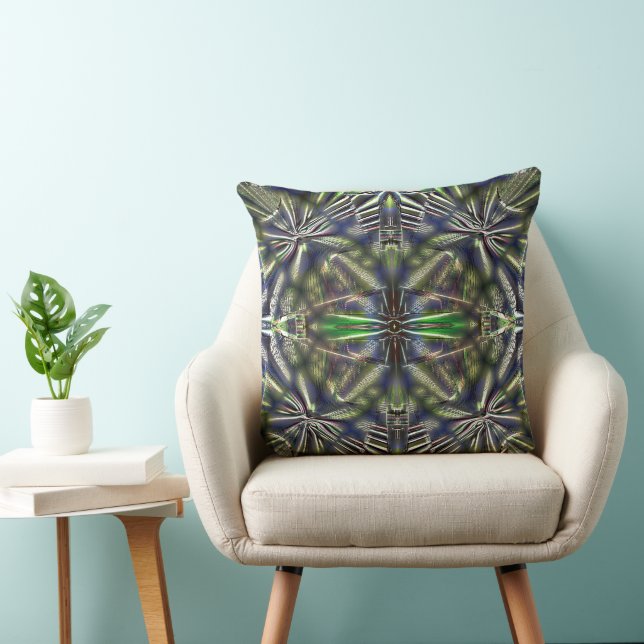 Abstract shape in dotted lines under aged green    cushion (Chair)