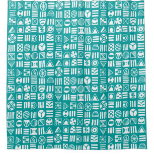 Abstract Shapes 060617 Pattern - White on #009e9e Shower Curtain