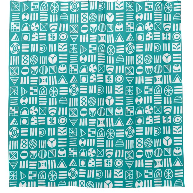 Abstract Shapes 060617 Pattern - White on #009e9e Shower Curtain (Front)