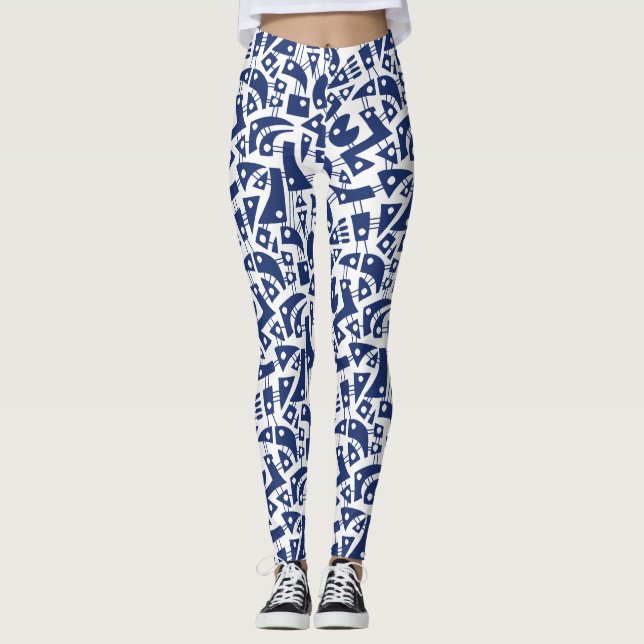 Abstract Shapes 180318 - #1D336D on White Leggings (Front)