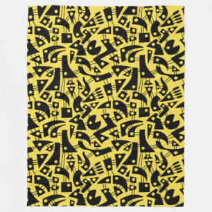 Abstract Shapes 180318 - Black on #F5DD4B yellow Fleece Blanket
