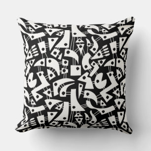 Abstract Shapes 180318 - White on Black Cushion