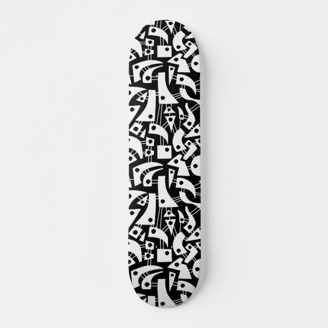 Abstract Shapes 180318 - White on Black Skateboard (Front)