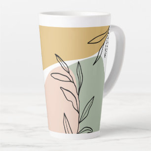Abstract Shapes and Botanical Sketch Leaves Latte Mug