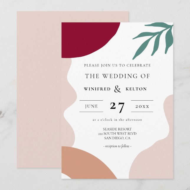 Abstract shapes contemporary wedding invitation (Front/Back)